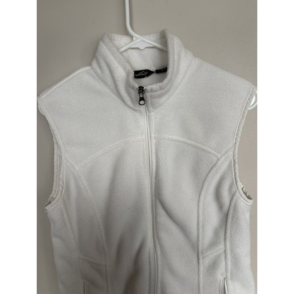Eddie Bauer Vest Women's M Ivory White Fleece Full Zip Pockets Cozy Warm Hike - Picture 2 of 10